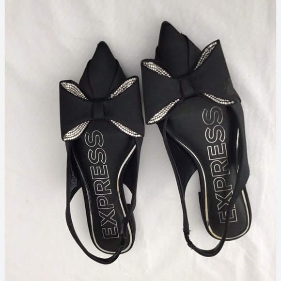 EXPRESS Cute Satin Flats. Size 9. (8 1/2 Ok) Pretty Bling Bow Front - Picture 7 of 10